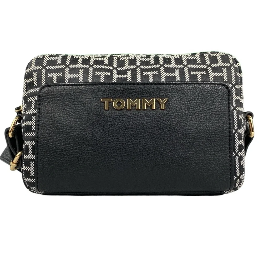 Tommy Hilfiger Black and White Logo Camera Crossbody Bag - Picture 1 of 16